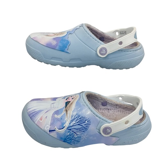 Disney Frozen Crocs J2 Kids Fuzzy Lined Clogs Elsa Blue Slip-On Winter Shoes - Picture 4 of 9